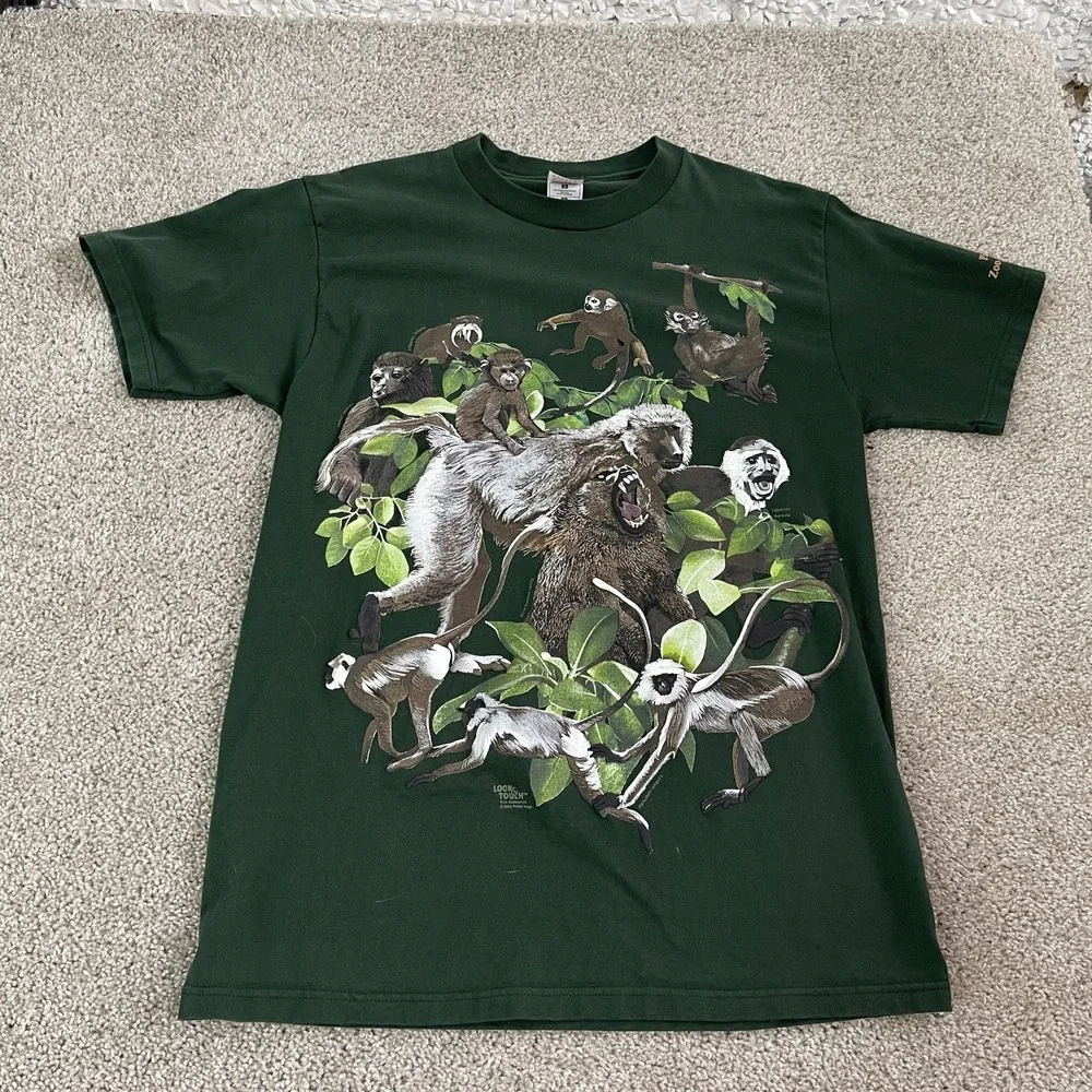 Vintage Pittsburgh Zoo & Aquarium Monkeys Shirt Mens Large Green Tee T-Shirt